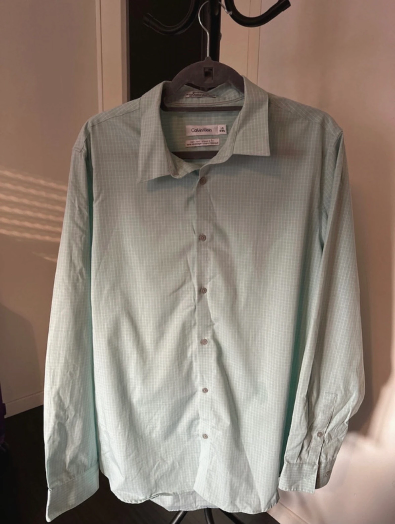 Chemise à carreaux menthe et blanc Calvin klein 